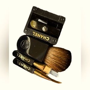 Vintage Chanel makeup brushes and sharpener mini compact